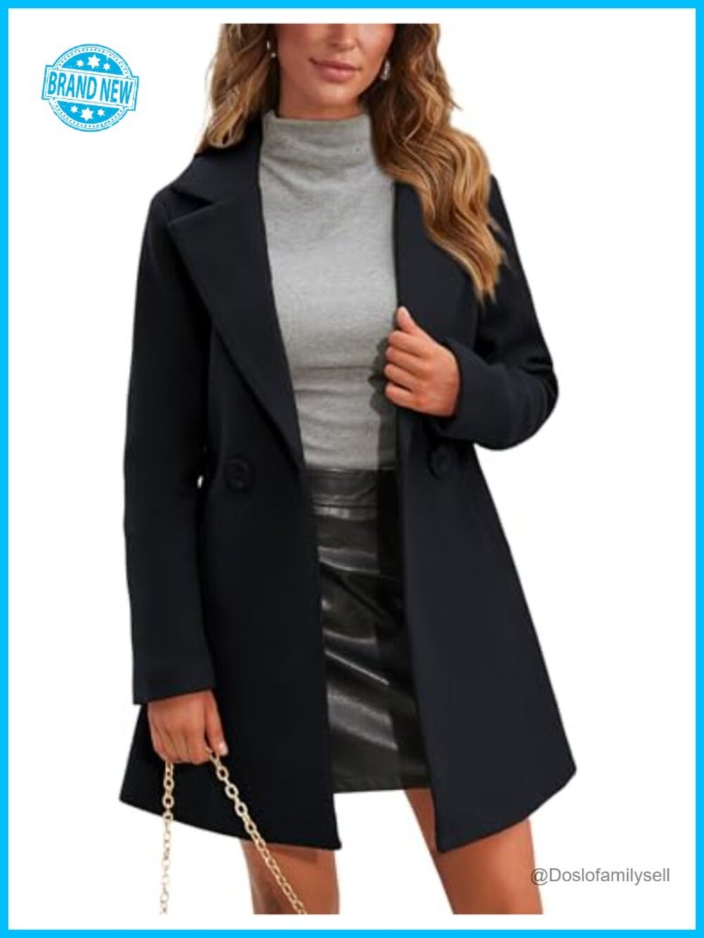 Wool Blend Pea Coat Double Breasted Trench Coat Notch Lapel